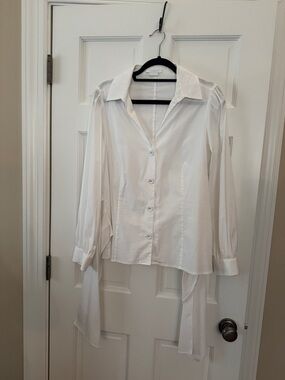 Classics by Worth white Button-Up Blouse with tie